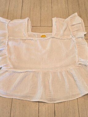 C&C California White Cotton Gauze Ruffle Peplum Top | Medium